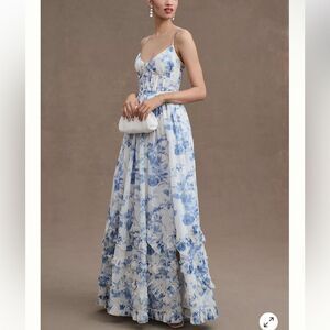 V. Chapman Sky Blue and White Floral Maxi Dress